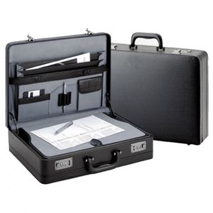 Aktenkoffer von D&N-Lederwaren - extra breit mit Schreibplatte - 46x33x12/14cm - Dehnfalte - schwarz