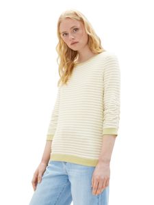 Damen TOM TAILOR Shirt Gestreift 3/4 Arm Sweater Striped Jacquard Sweatshirt NEU | XXL