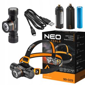 NEO TOOLS Latarka czołowa akumulatorowo/bateryjna USB 2000lm CREE XHP50.2 LED