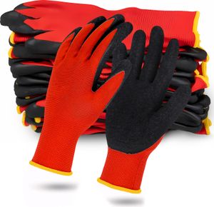 10 Paar Arbeitshandschuhe, Gartenhandschuhe, Einheitsgröße für Herren & Damen, Work Gloves für Arbeit & Garten mit Latexbeschichtung Rot Retoo