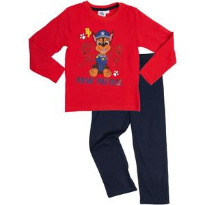 Paw Patrol Schlafanzug für Jungen Kinder Pyjama Set Langarm Oberteil mit Hose Rot/Blau, Größe:110-116