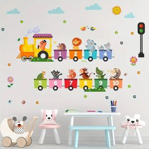 GKA Wandtattoo für Kinder GK83 Zug mit 10 Waggons Zahlen und Tiere Wandsticker Kinderzimmer Wandaufkleber 90 cm