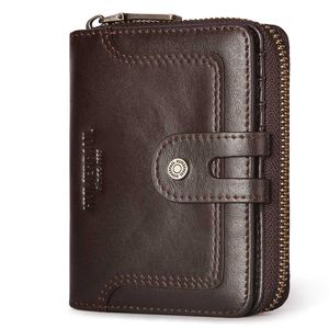 Herren-Geldbörse mit RFID-Schutz, Vintage-Geldbörse aus echtem Leder, multifunktionales Kreditkartenetui, minimalistische Geldbörse mit Reißverschlusstasche für Herren (braun)