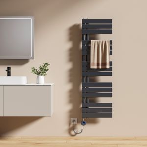 EMKE Handtuchtrockner Elektrisch Asymmetrie Badheizkörper mit Timing Thermostat Handtuchwärmer 1320 x 400mm Anthrazit Handtuchhalter Heizkörper mit 600W Heizstab