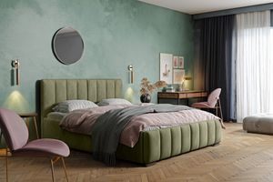 GRAINGOLD Doppelbett 200x200 cm Neos - Bett mit Lattenrost, Kopfteil & Bettkasten - Grün