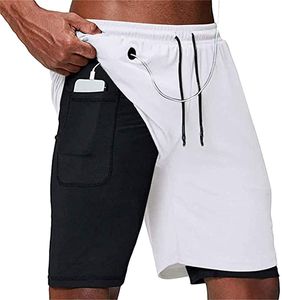 ASKSA Herren Sport Shorts 2 in 1 Running oder Gym Schnell Trocknend Atmungsaktiv Training Shorts Jogger Hose mit Eingebauter Tasche (Weiß,L)