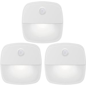 3 Stück LED Nachtlicht Batteriebetrieben Weiß mit Bewegungsmelder für Treppe, Schlafzimmer, Flur
