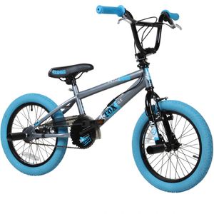 deTox Freestyle BMX 16 Zoll Fahrrad 100 - 120 cm mit 2 Pegs unisex Kinder Mädchen Jungen Kinderbmx Kinderfahrrad, Farbe:grau/blau