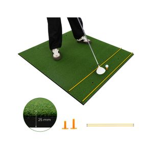 COSTWAY Golf Übungsmatte inkl. 2 Gummi-Tees und 2 Ausrichtungsstäbe, Golfmatte mit 6 Abschlagpositionen, für Indoor und Outdoor 152 x 117 cm, 25 mm