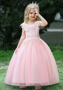 Kinder Langes ärmelloses Brautkleid Mesh Prinzessinnenkleid, Farbe: Rosa, Größe: 130