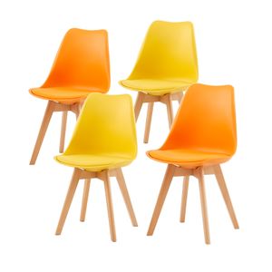 IPOTIUS 4er Set Esszimmerstühle mit Massivholz Buche Bein, Skandinavisch Design Gepolsterter Küchenstühle Stuhl Küche Holz, 2 Orange + 2 Gelb