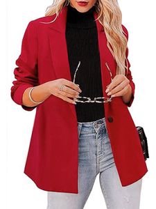 Damen Blazer Langarm Revers Jacken Casual Coat Office Outwear Cardigan Herbst Mantel Rot,Größe M