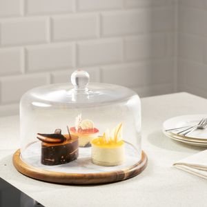NAVARIS Tortenplatte mit Glas Glocke Ø 28cm - Kuchenplatte Kuchenglocke  - Tortenbehälter rund - Kuchenbehälter mit Deckel - Tortenbutler aus Marmor