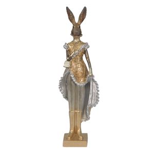 Clayre & Eef Figúrka králika 11x8x33 cm Polyresin zlatej farby