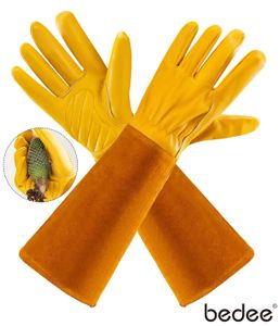 Gartenhandschuhe aus Leder, Dornensichere Lange Rindslederärmel Rosen-Handschuhe, verstärkten Handflächen Dornschutzhandschuh