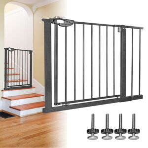 LARS360 Türschutzgitter für Kinder, Schließt automatisch Treppenschutzgitter Treppengitter mit Ohne Bohren und Metall Gitter 85-95 cm breit - Schwarz