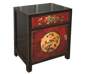 Nachtkästchen Nachttisch Nachtkommode Nachtschrank Nachtschränkchen Kommode Schrank Möbel asiatisch orientalisch chinesisch fernöstlich rot-schwarz Vintage Shabby-chic antik Landhaus