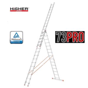 Higher 73PRO Profi Aluleiter Vielzweck-Leiter 3x14 Sprossen 11 m EN-131-1