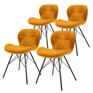 ML-Design sada 4 jídelních židlí s opěradlem, hořčicová, ze sametu