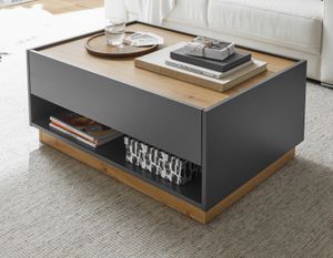 Couchtisch Center grau matt Eiche Wohnzimmer Tisch mit Schublade und Stauraum 90 x 60 cm
