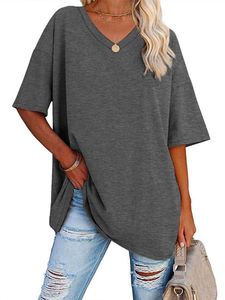 Damen Blusen Lässig Oberteile Sommer Shirts V-Ausschnitte Tshirt Elegant T-Shirt Dunkelgrau,Größe M