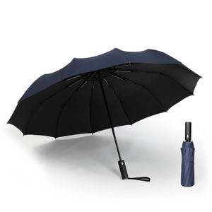 3polohový automatický deštník, odolný proti větru, kompaktní deštník Deštník odolný proti dešti pro automatické otevírání / zavírání s teflonovou vrstvou, 12 žeber, námořnická modř