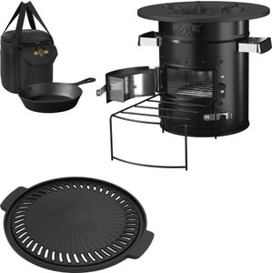 BBQ#BOSS raketová rúra s grilovacou panvicou a taškou na prenášanie, čierna, z liatiny