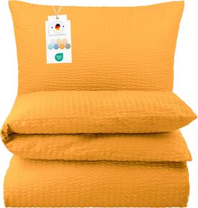 Seersucker Bettwäsche 135x200 Einfarbig Orange Uni gelbe Bettwäsche Sommer Bettbezug 135 x 200 - Bügelfrei