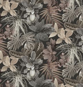 PVC Tischdecke MAUI Blätter schwarz beige grau Wachstuch - Breite & Länge wählbar - abwaschbar AMAZON, Größe:90 x 90 cm