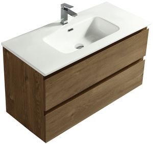 Alpenberger Sanitär-Keramik Aufsatzwaschtisch 100 cm | Badezimmer Möbel Eiche | Stauraum Waschbeckenunterschrank | Handwaschbecken und Badschrank | Vormontiert