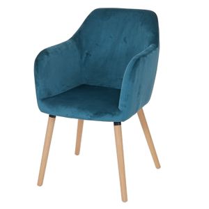 Esszimmerstuhl Malmö T381, Stuhl Küchenstuhl, Retro 50er Jahre Design  Samt, petrol-blau, helle Beine