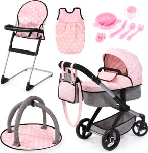 Bayer Design 17030AB Puppenwagen Xeo, verstellbarer Griff, Schwenkschieber, wandelbar als Jogger, Schlafsack, Hochstuhl, Spielbogen, Puppenzubehör
