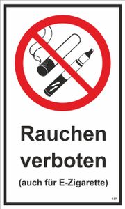 Rauchen verboten ( auch für E-Zigarette ) 250 x 150 Schild  PST-Kunststoff