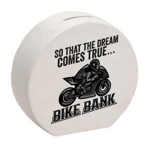 Bike Bank Spardose mit Spruch und Motorrad in schwarz