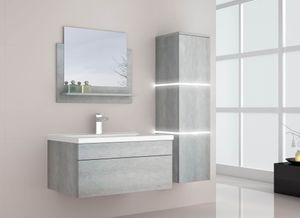 HOME DELUXE - Badmöbel WANGEROOGE BIG L Grau(HB) Badezimmermöbel Waschbecken Unterschrank Spiegel