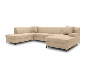 DOMO Collection Wohnlandschaft BALME Ecksofa, Couch in U-Form, Longchair rechts, 195 x 297 x 152 cm, Polstergarnitur, Wellenunterfederung, Sofalandschaft in beige