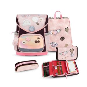 Belmil Premium ergonomischer Schulranzen Set 5 -teilig für Mädchen 1-4 Klasse Grundschule//Brustgurt/Magnetverschluss/Rosa (405-41/P Glam)