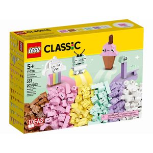 LEGO 11028 Classic Pastell Kreativ-Bauset Bausteine-Box, Konstruktionsspielzeug für Mädchen und Jungen ab 5 Jahren mit Modellen; Eiscreme, Dinosaurier, Katze & mehr