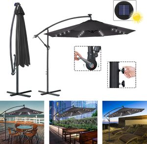 LARS360 3,5m LED Sonnenschirm Ampelschirm Solar Kurbelschirm in Dunkelgrau, Gartenschirm mit Solarpanel, Sonnenschutz für Terrasse und Garten, Energieeffizienter Schirm mit LED-Beleuchtung