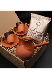 MNZ-Handgefertigtes Set aus 2 türkischen Kaffeetassen und Steingut-Kaffeekanne mit Tonglasur- Geschenkset für türkischen Kaffee- Kahve00135