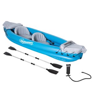 Outsunny aufblasbare Kajaks 2-Personen Schlauchboot Kanu mit Luftkammer Unisex PVC Stahl Blau Grau