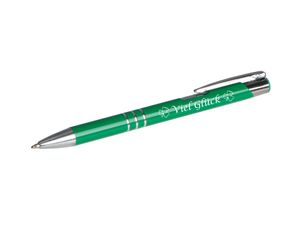 Kugelschreiber mit Gravur "Viel Glück" / aus Metall / Farbe: mittelgrün