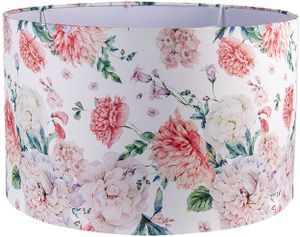 Clayre & Eef Lampenschirm Hängelampe Ø 45x28 cm Weiß Rosa Textil Rund Blumen