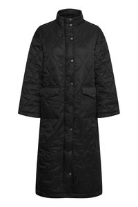b.young BYASINE Damen Steppmantel Wintermantel Winterjacke Lange Jacke mit Knopfleiste Stehkragen aufgesetzte Taschen