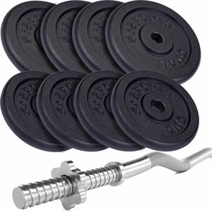 ScSPORTS® Hantelset - 67kg, SZ Stange, mit Gewinde, Stahl, 4 x 5 kg / 4 x 10 kg Hantelscheiben, 30mm, Gusseisen, Schwarz - Curl Hantelstange Set, Curlset, Curlstange mit Gewichten