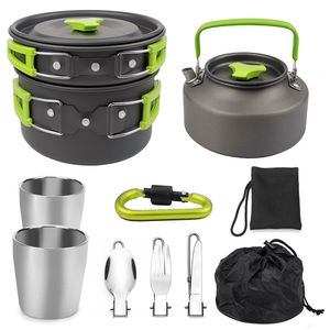 Camping Kochgeschirr Set 10in1, 2-3 Personen Camping-Kochtopf Set, Kochtopf Outdoor Kochausrüstung