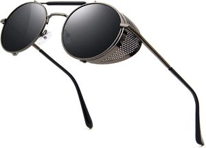 Steampunk Sonnenbrille Damen Herren Vintage Gothic Retro Brille UV400 Schutz Kreisbrill