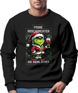 Sweatshirt Herren Anti-Weihnachten Grinch Weihnachtsmuffel Frohe Arschnachten ihr Weinlöcher Ugly XMAS Sweater Moonworks® schwarz XXL