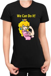 Princess Peach  We Can Do It Damen t-shirt Super Mario Bros Luigi Bowser, L / Schwarz