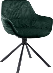 SalesFever Armlehnstuhl mit Steppung | 360 Grad Drehfunktion | Bezug Samt | Gestell Metall | B 64 x T 63 x H 82 cm | tannengrün – schwarz